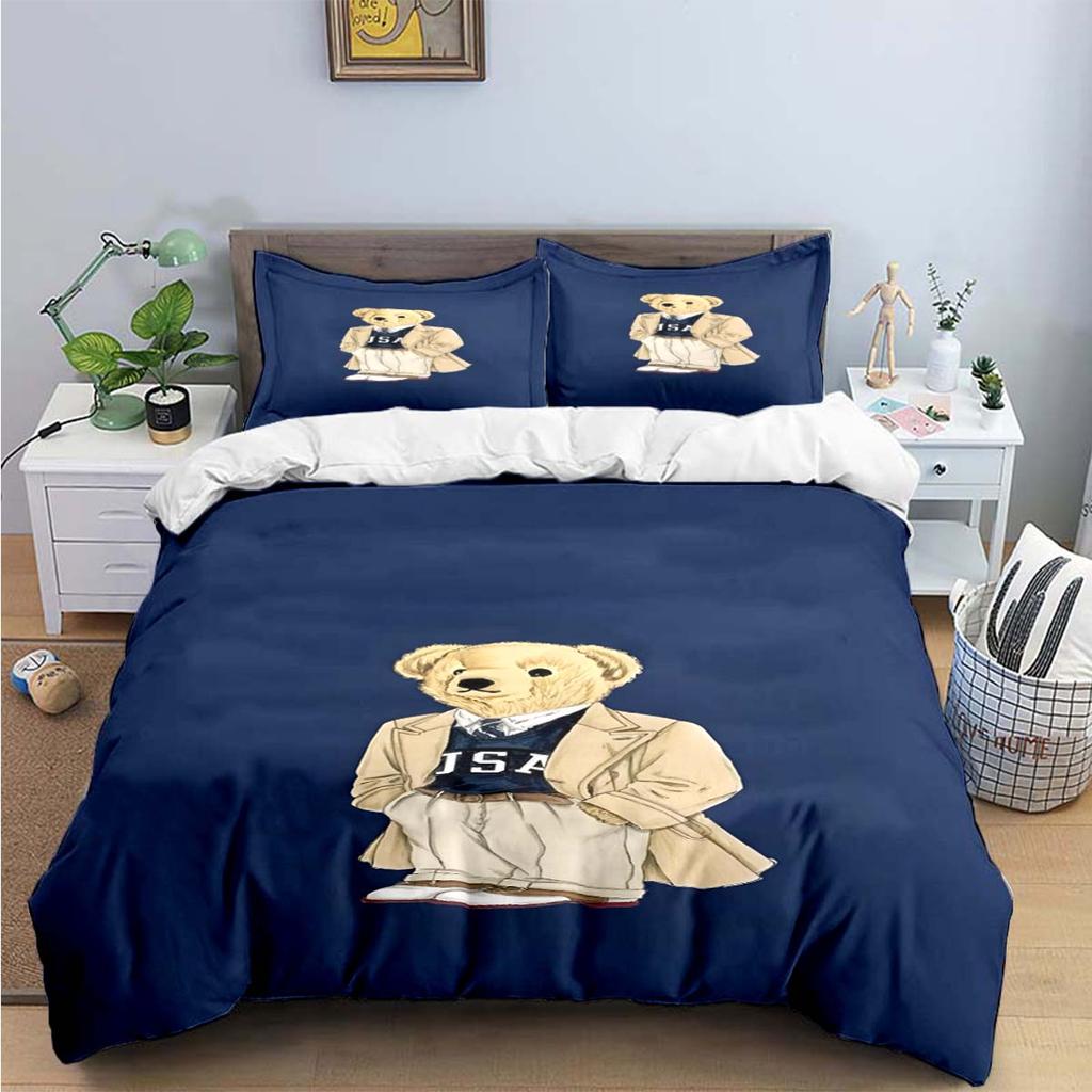 Hot Sale Fashion Bear Bedding Set Single Twin Full King Size Cute Animals Bed Linen Adults Teens Bedroom Luxury Gift