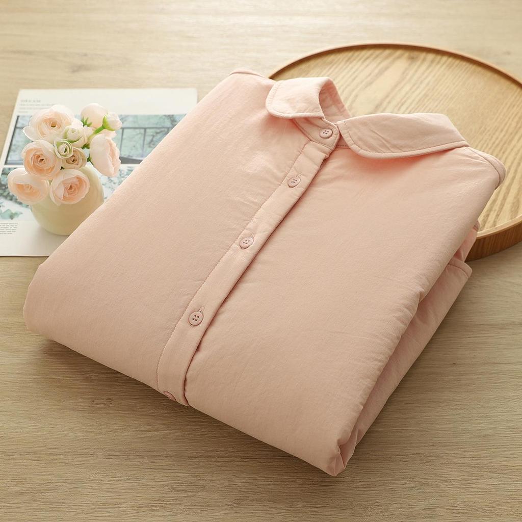 Women's Quilted Thickened Winter Shirt with Yuanbao Collar - High-Quality Pure Cotton, Japanese Style