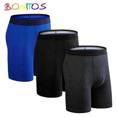 3Pcs Long Solid Color Men's Underpants Cotton Boxers Comfortable Underwear For Man