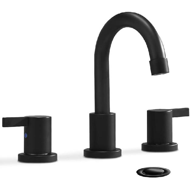 Phiestina 2 Handle 3 Hole 8 Inch Widespread Bathroom Faucet with Metal Pop-Up Drain, Brushed Nickel, WF015-1-BN