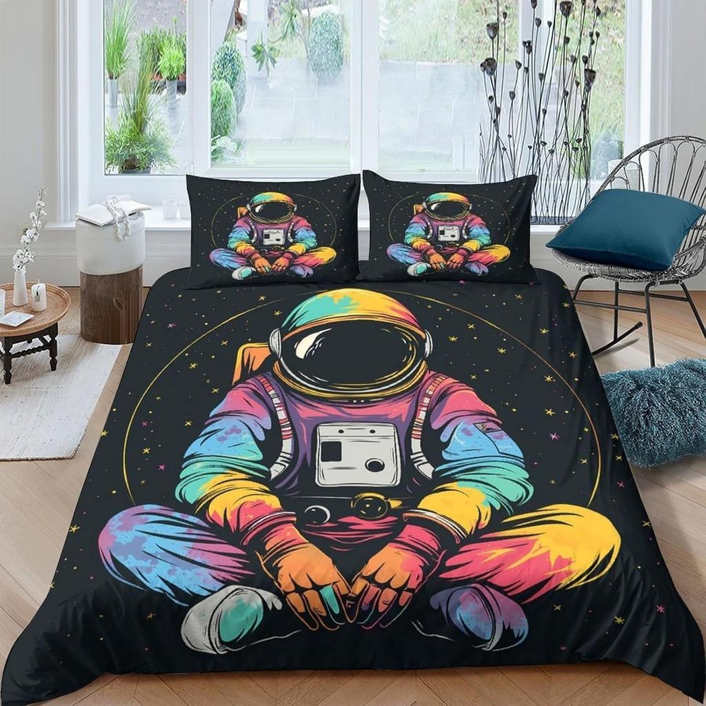 Astronaut Duvet Cover, Sci - Fi Space 3D Bedding Set Microfiber Quilt Cover with Zipper for Girls Boys Children Bedroom Decor