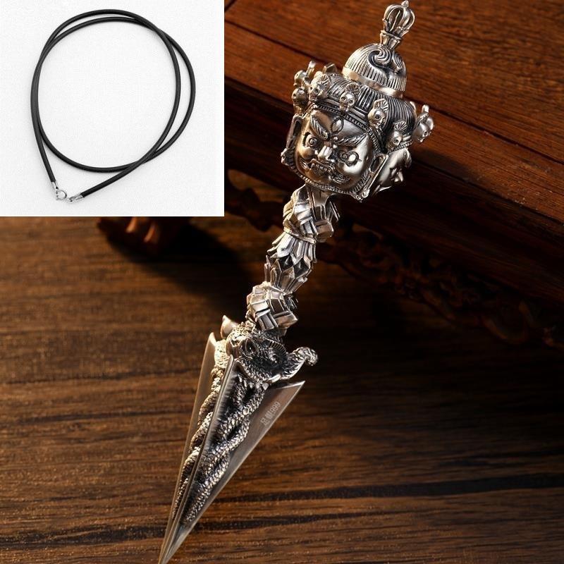 Nowy naszyjnik z wisiorkiem w kształcie moździerza Wadżra dla mężczyzn i kobiet, ze srebra próby 925, retro, z wisiorkiem w kształcie moździerza tłumiącego demony, spersonalizowany, modny, łańcuszek do swetra, wisiorek
