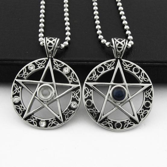 Unisex vintage ihålig Pentagram Pentagram Star Circle Zink Tenn Charm Halsband