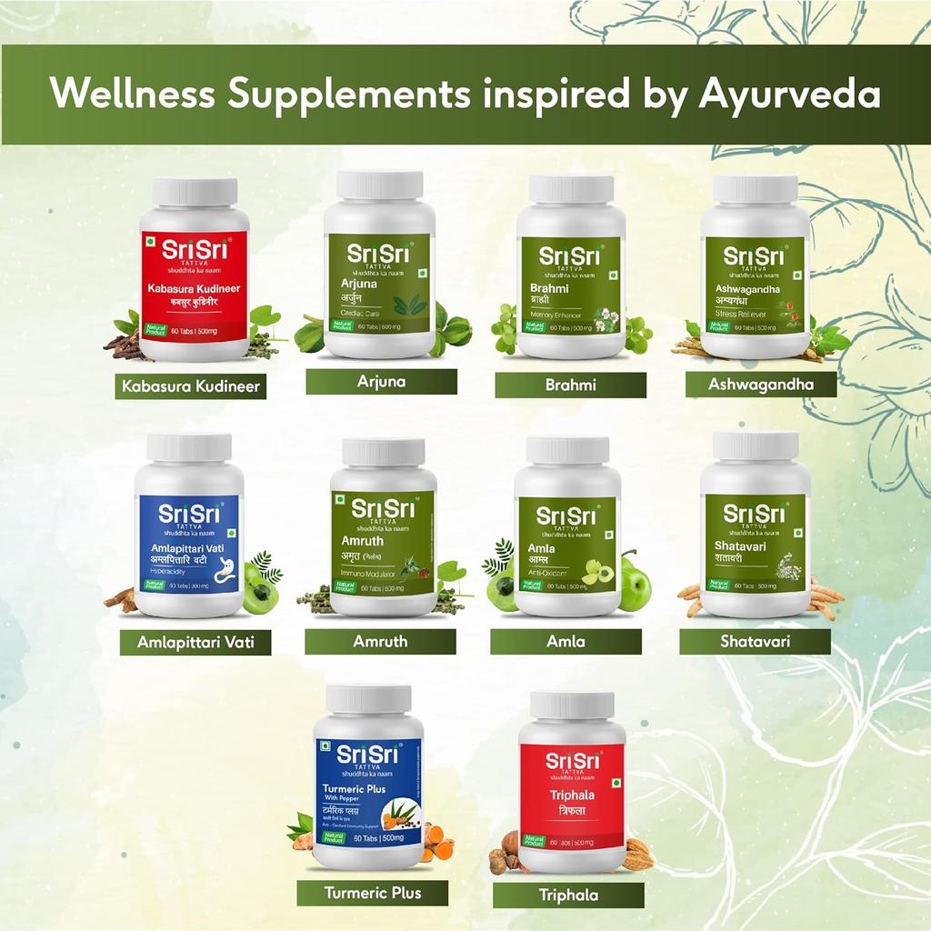 Sri Sri Tattva Ashwagandha 500mg  60Tablet Pack of 3 | Herbal Energy & Immunity Booster for Stress Relief