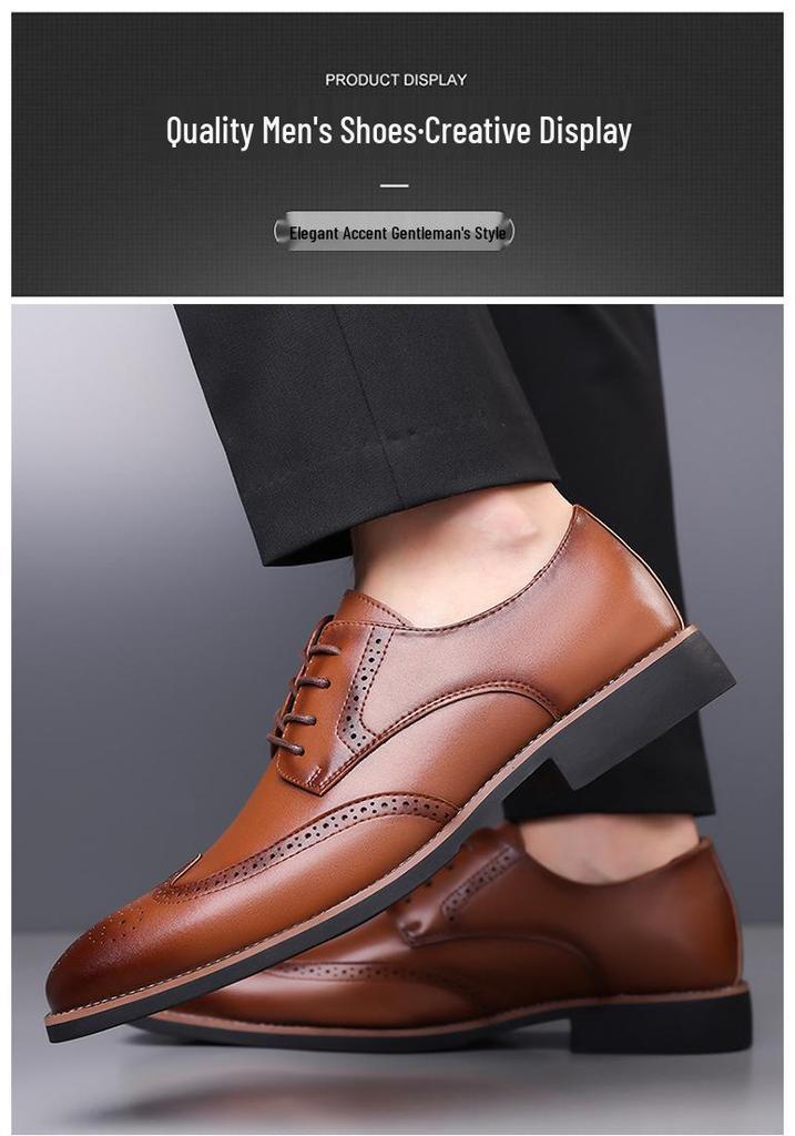 2025 Men's Genuine Leather Brogue Derby Shoes - Pointed Toe, Lace-up, Large Sizes