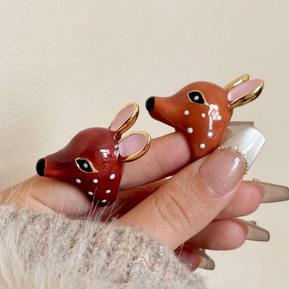 Opening Deer Drip Oil Ring Geometric Chunky Animal Ring Lovely Enamel Ring  Couple