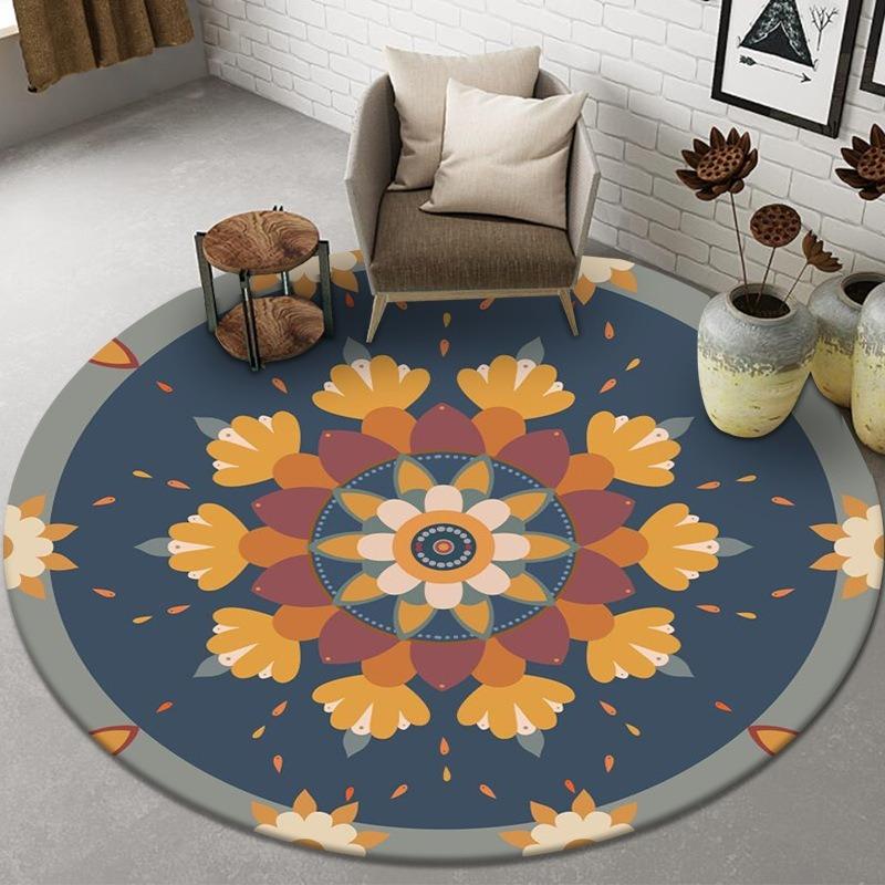 Abstract Style Round Rug for Hanging Chair Coffee Table Non-Slip Circle Carpet Accent Mat for Living Room Bedside Floor Decor