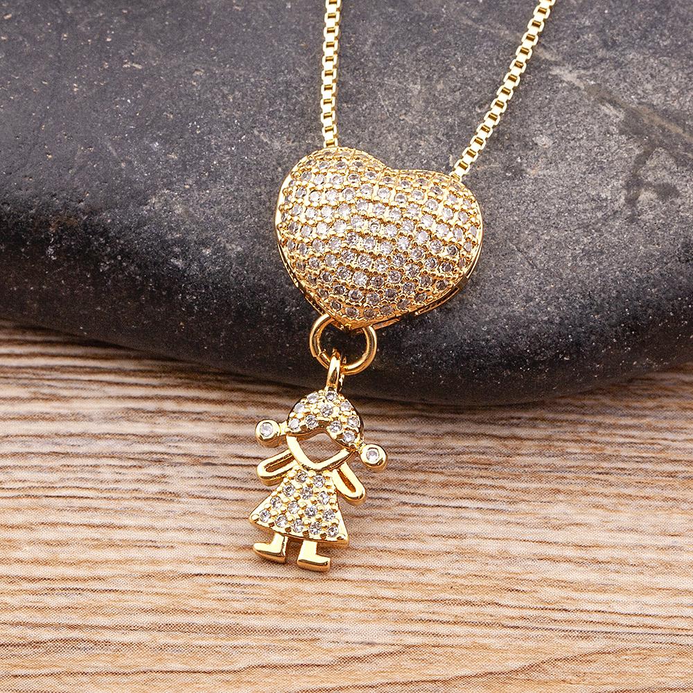 

Nidin Hot Sale Classic Son/Daughter Sparkling Zircon Charm Pendant Necklace For Women Boys and Girls Clavicle Chain Jewelry Gift