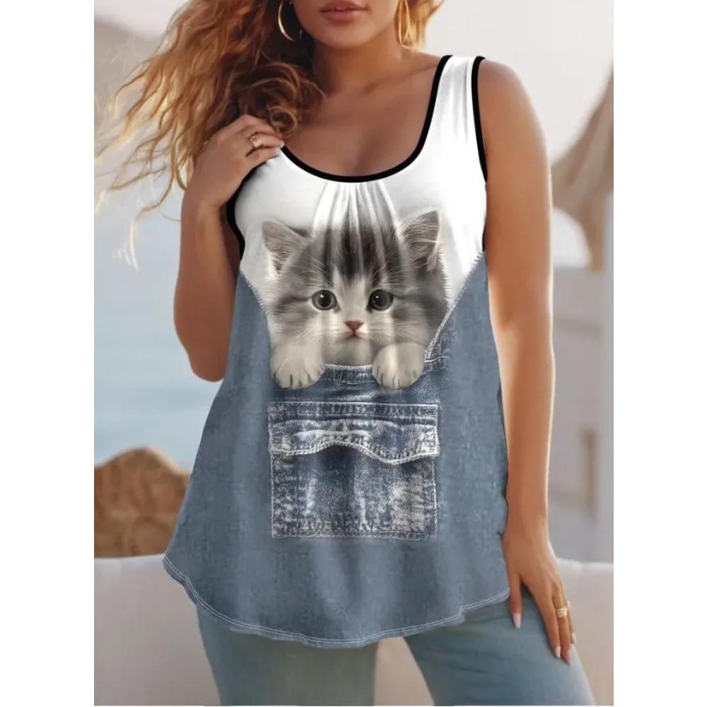 Casual Loose Flower Print T-shirt Fashionable Versatile Women's Top Comfortable Camis Tank Tops