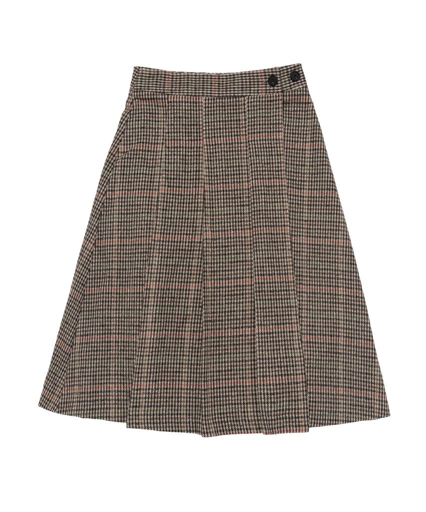 CARGOBROS FOR WOMAN Wool Check Pleated Wrap Midi Skirt (Brown)