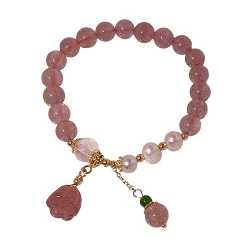 

Pink Crystal Stone Beaded Elastic Wristband Adjustable Bracelet Reiki Healing Jewelry For Women Party Wedding Accessory