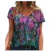 V-neck Flower Drawing Printed Short Sleeved T-shirt for Women 3d Print Tee Tops