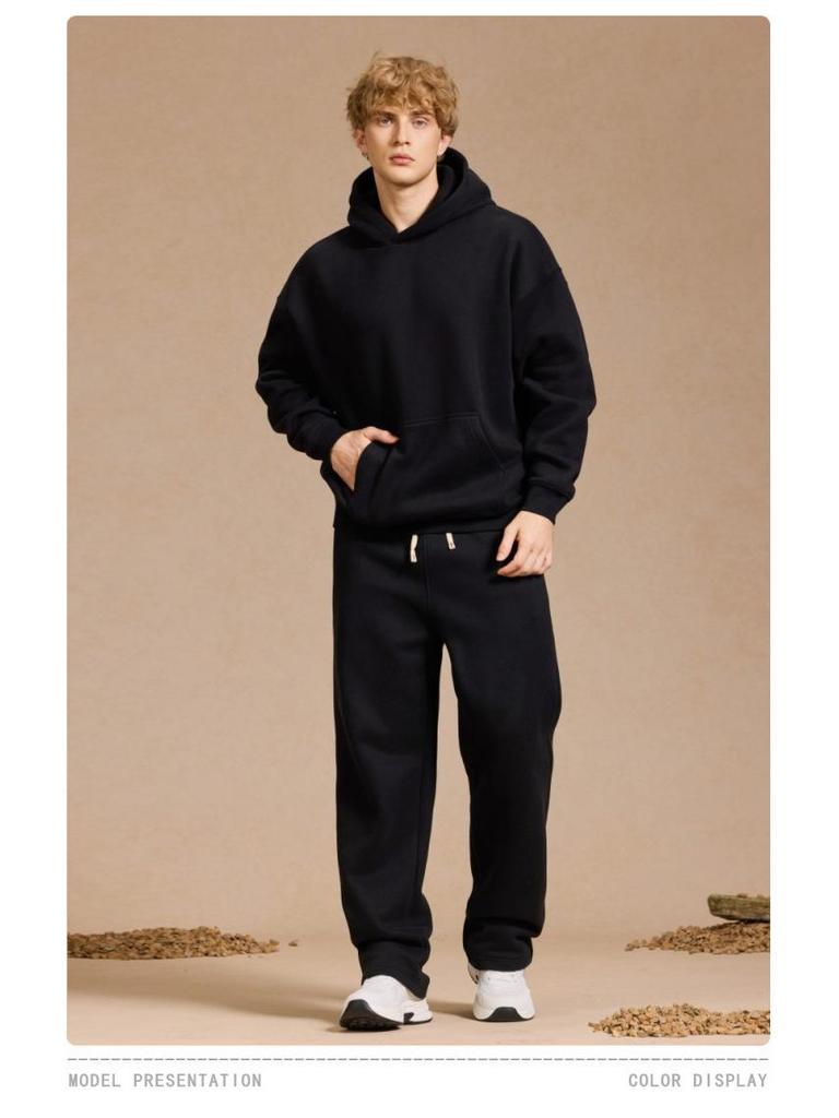 2025 A/W Men's Oversized Hoodie & Sweatpants Set: Trendy Loose Plus Velvet, Thickened and Comfortable