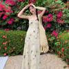 French lotus leaf edge gentle summer dress new printed butterfly floral sleeveless slim and thin suspender dress