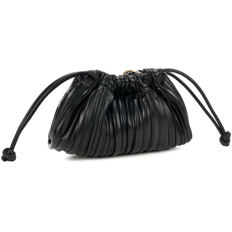 Calvin Klein Small Niche Intellectual Pleated Textured Chain Synthetic Material Crossbody Bag Medium Women Bags Space-Black 4F3077G-UB1