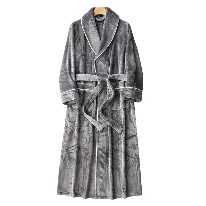 Extra-Long Coral Fleece Bathrobe for Men and Women - Winter Style Flannel Pajamas