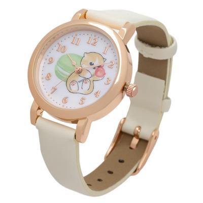 Fieldwork Watch Character Women's Kids Analog Mofusand Leather Strap Pastel Color Macaron Watch White MSD005-1