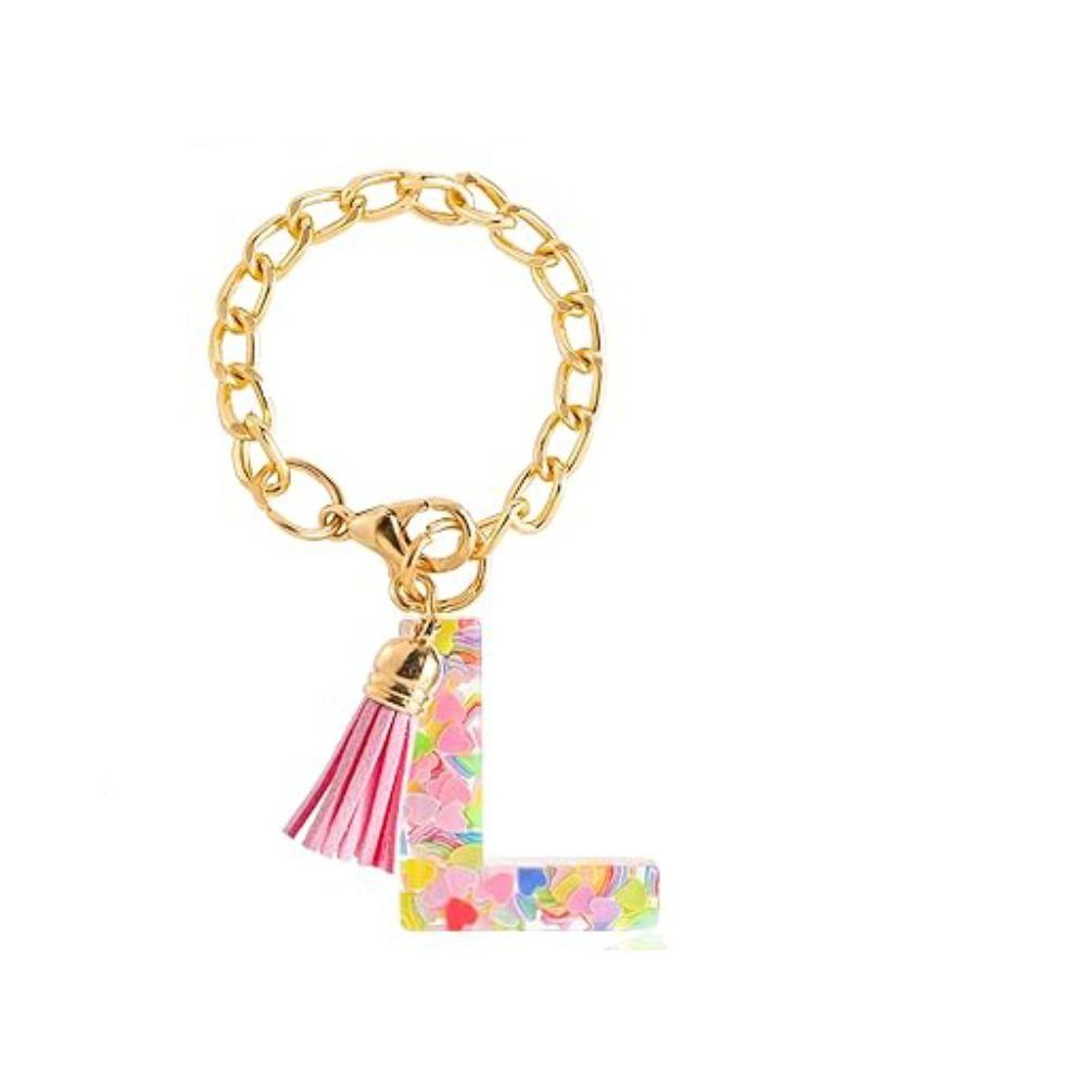 Cute Bottle Chain Letter Charm Accessories Tassel Charm Colorful Heart Initial Keychain Decor Pink Handle Charm for Cup