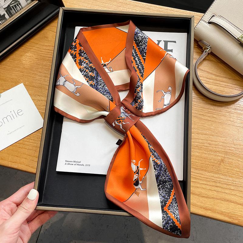 Luxury Spring Summer Ear Silk Scarf Women Striped Print Neckerchief Wrist Towel Korean Style Tie Bag Band Ladies Neck Scarf