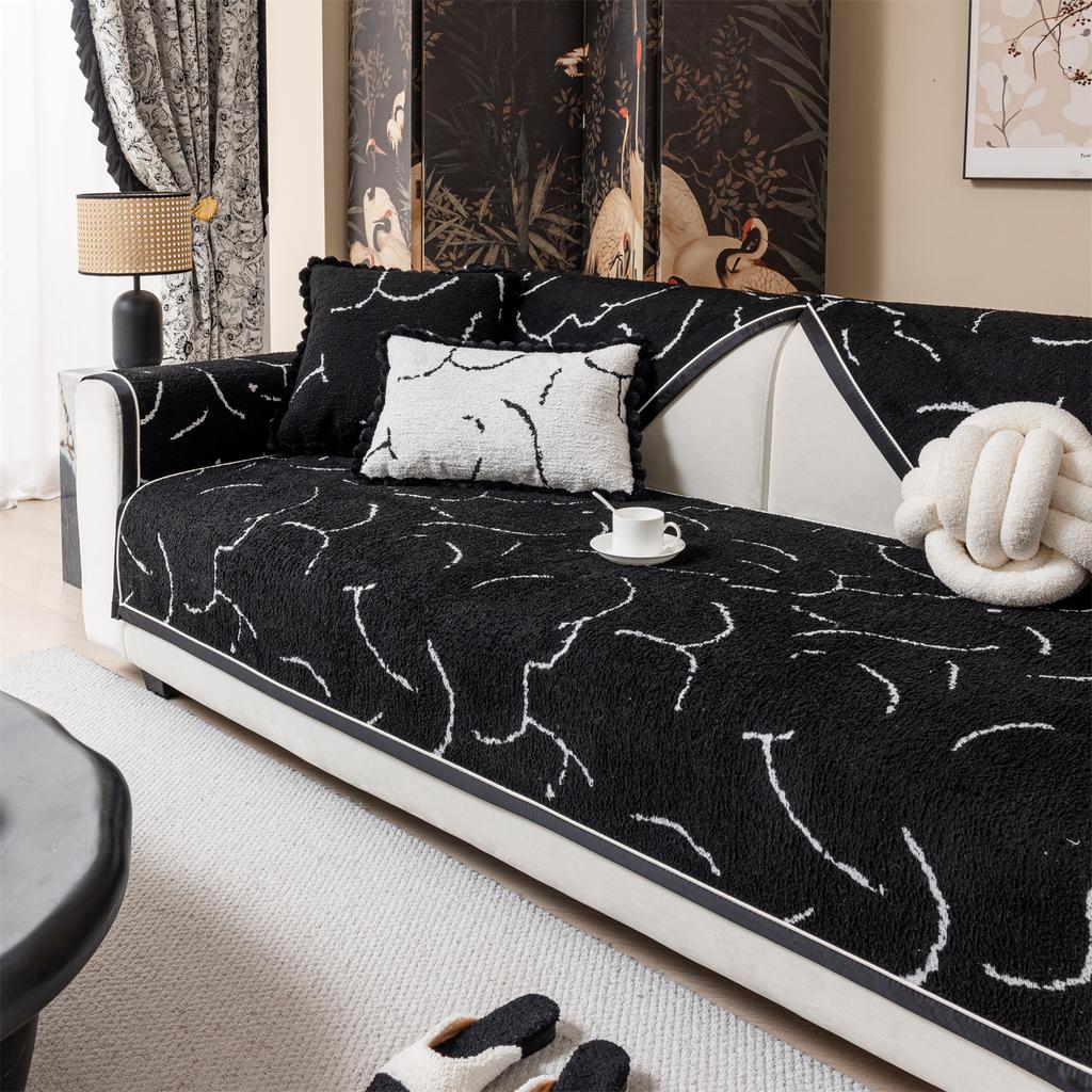 Pogrubione Linie Żakardowe Puszyste Ciepłe Jesienno-Zimowe Pokrowce na Sofę do Salonu, Ręcznik na Siedzisko Kanapy, Pokrowce Dekoracyjne