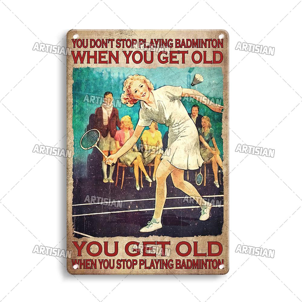 Mfoever Tin Sign Artisian SPORT Metal Sign Tennis Tin Poster Decorative Plate Badminton Cricket Pickleball Plaque Wall Decor Garage Bar Pub Club