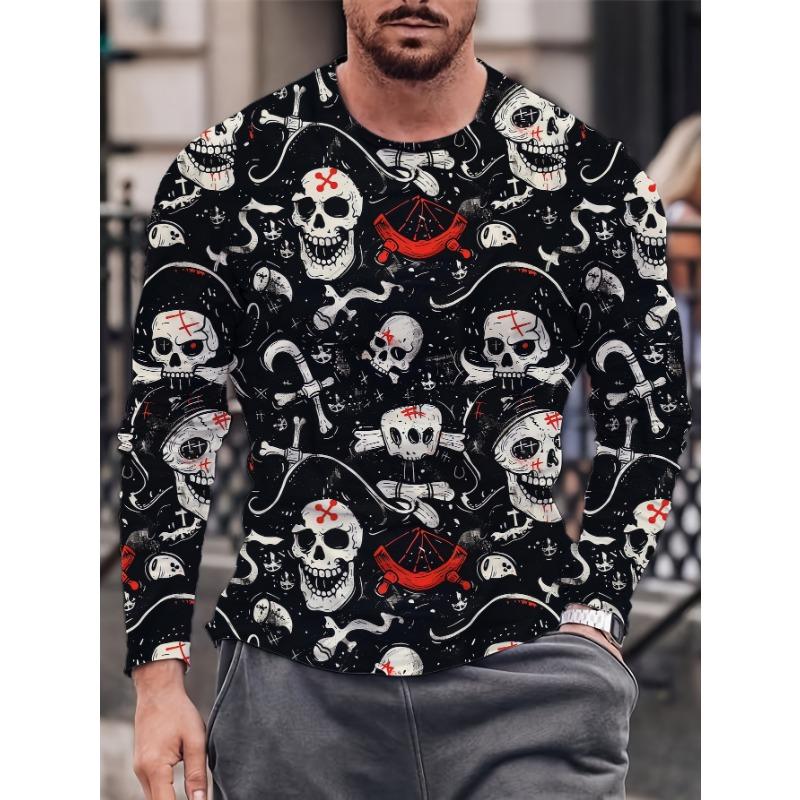Fashion Pattern Printed T-shirt for Men and Women in Spring and Autumn Casual Outdoor Long Sleeved T-shirt Top Street Clothing