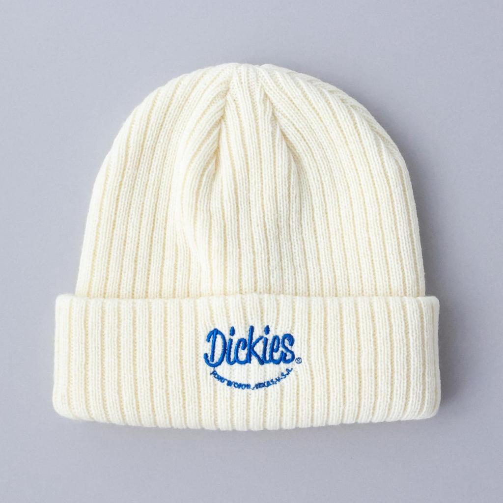 Dickies Looking Embroidered Ribbed Knit Knit Watch Unisex Acrylic Solid Needle BLU Cap, Men's Hat, Cap, Beanie, Off-White,