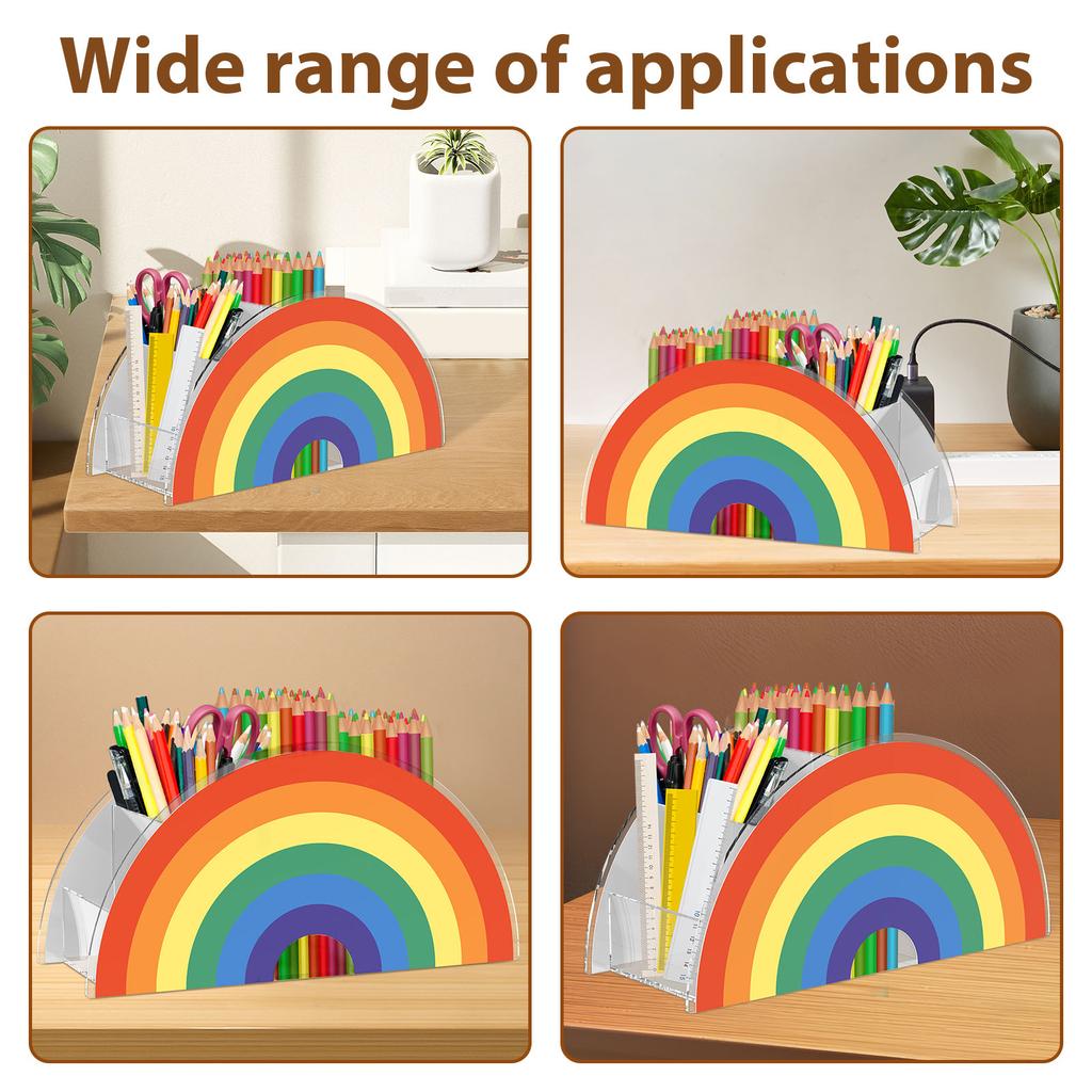 Acrylic Rainbows Pencil Holder Cute Desk Stationery Organizers Shelves Accessories Bookshelf Home Office Storage Box