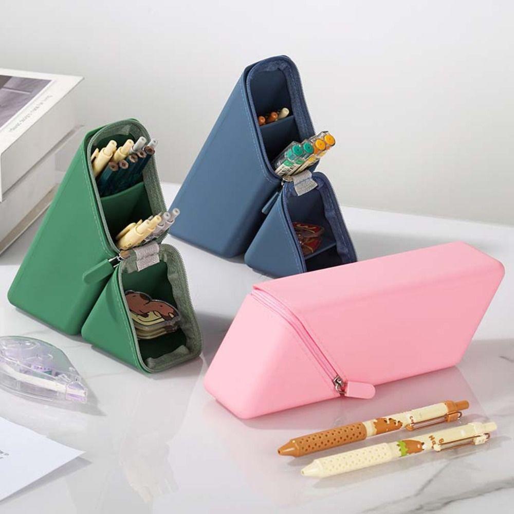 Vertical Stationery Organizer Stable Standing Pencil Bag Silicone Pencil Case  School Supplies