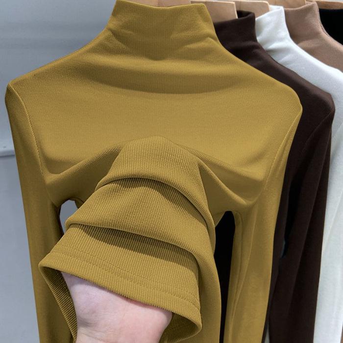 Women's Thick Half-High Collar Fleece Base Layer Shirt - Autumn/Winter 2025 Long-Sleeve Warm Top