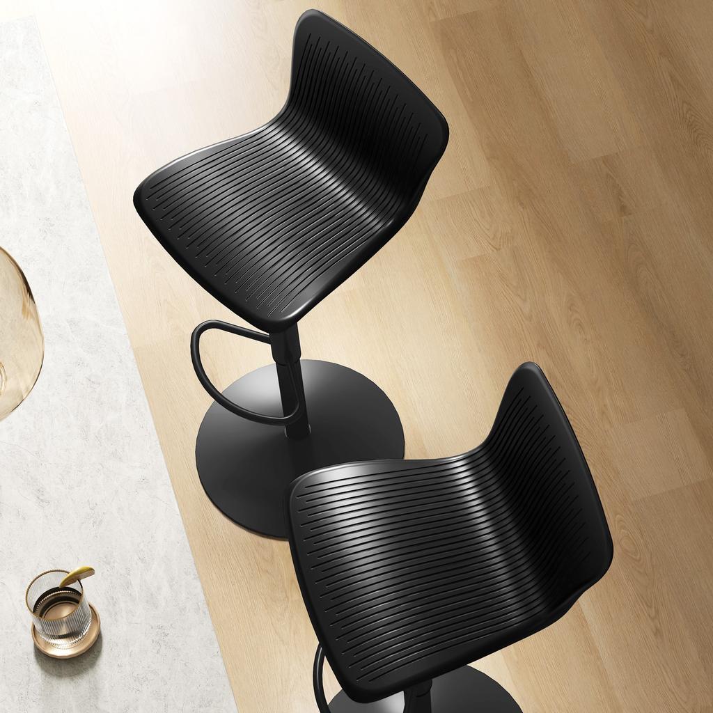 Set of 2 bar stools, height-adjustable bar chairs, backrest and footrest, 38.5x40x76.5-97.5cm, black