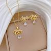 Full of Zirconium Exquisite Wind Copper Micro-inlaid Earrings Necklace Set Combination