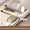 Pull-Out Kitchen Cabinet Dish Rack with Built-in Shelf and Draining Basket