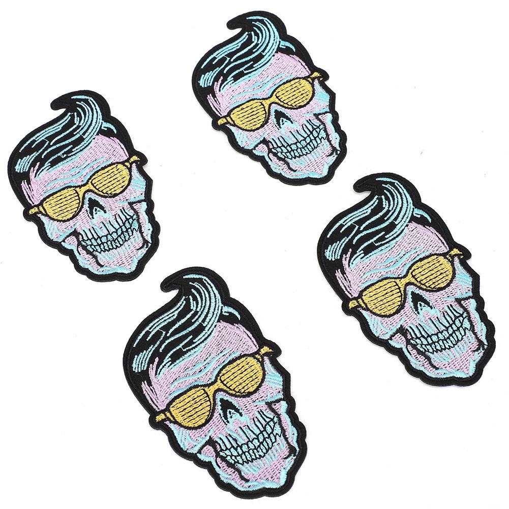 

6pcs Skull Skeleton Clothes Patch Iron On Applique DIY T shirt Dress Fabric Sticker(Yellow Glasses Skull )