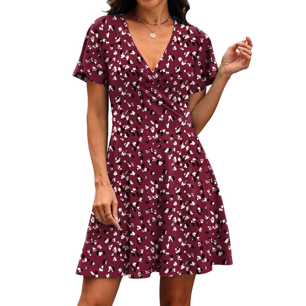 Fashionable Women's Casual Floral Wrap Dress With V-Neck And Waist