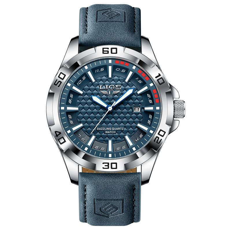 Ceas bărbătesc LIGE Fashion din piele, brand de top, sport, impermeabil, cronograf, ceas cu quartz albastru
