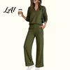 Pullover Sweatpants Set Women Sweatshirt Pants 2-Piece Set V-Neck Long Sleeve Top & Wide Lounge Sets Leg Trousers with Elastic Waist Solid