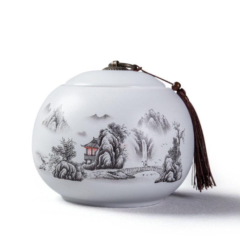 Porcelain Tea Canister Big Size Sealed Storage Tea Box Jar Tea Caddy White Color Ceramic Crafts Chinese Style Teaware Home Decor