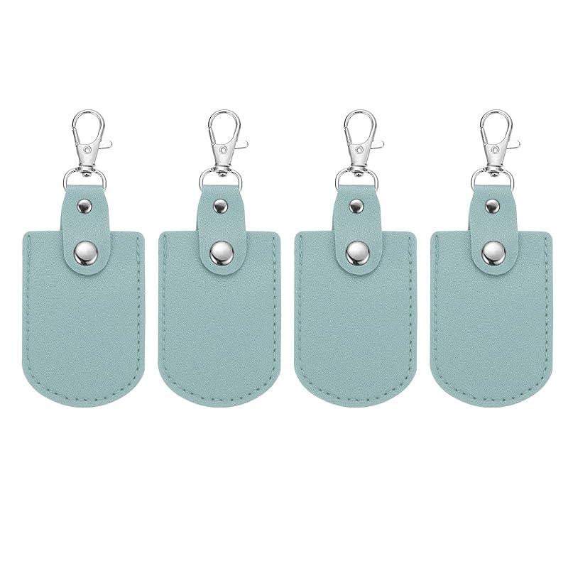 

[PATIKIL] leather key fob leather keychain 4 pcs keyrings DIY key chain holder home off for car key ID key card air tag blue