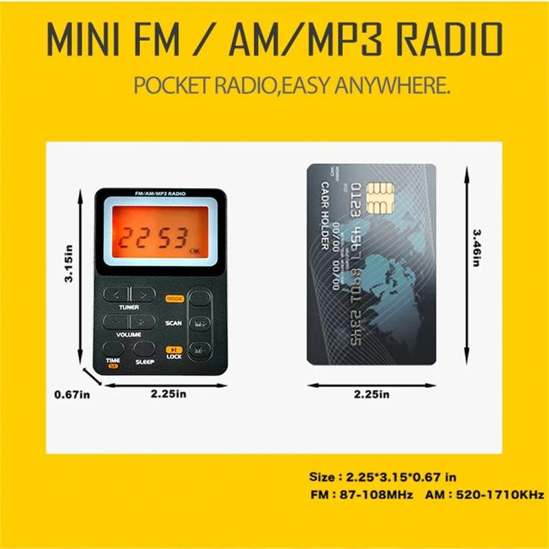 Lomme AM/FM-radio Bærbar LCD-skjerm Radiomottaker Mini MP3-spiller med øretelefon Universal Walkman-støtte TF Card Play