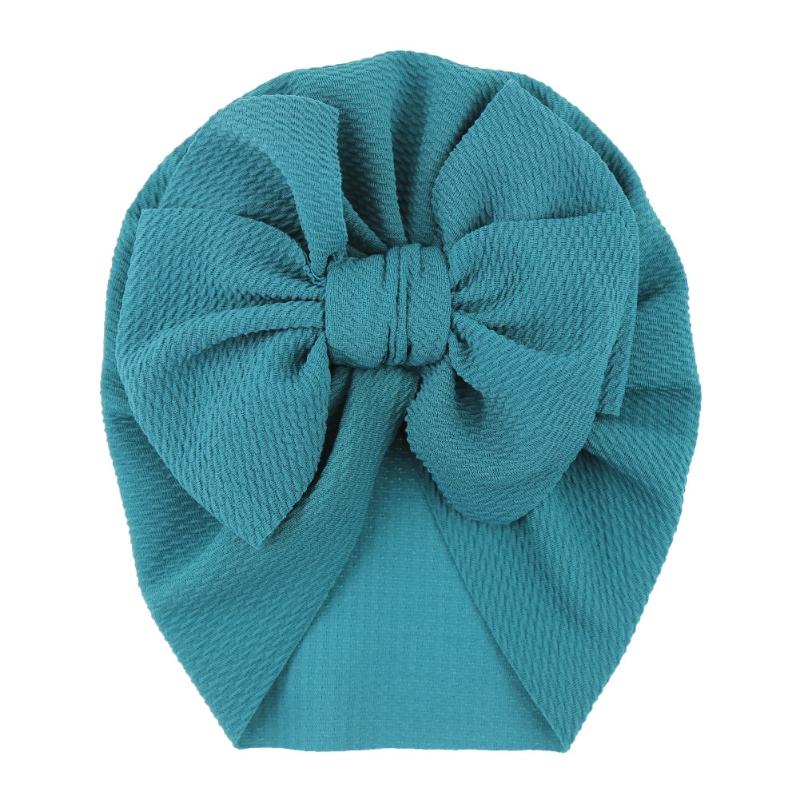 

Детская шапочка с большим бантом для девочек и мальчиков, однотонный тюрбан с бантом, повязки на голову для малышей, чепчик для детей, шапочка-бини, реквизит для фотосъемки новорожденных павлин голубой