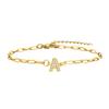 Charms Pave Initial Letter Bracelet, Paperclip Satellite Chain Stainless Steel Gold Plated, Handmade Jewelry for Women