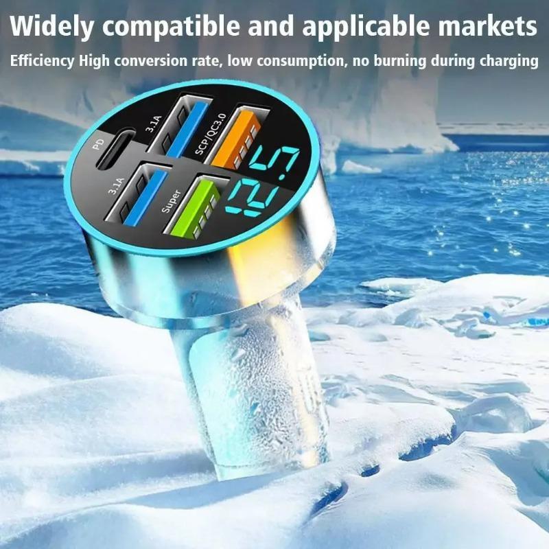 PD nabíječka do auta QC3.0 rychlé nabíjení Zásuvka do zapalovače cigaret do auta 1 až 5 portů nabíječka do auta flash nabíjení s digitálním displejem