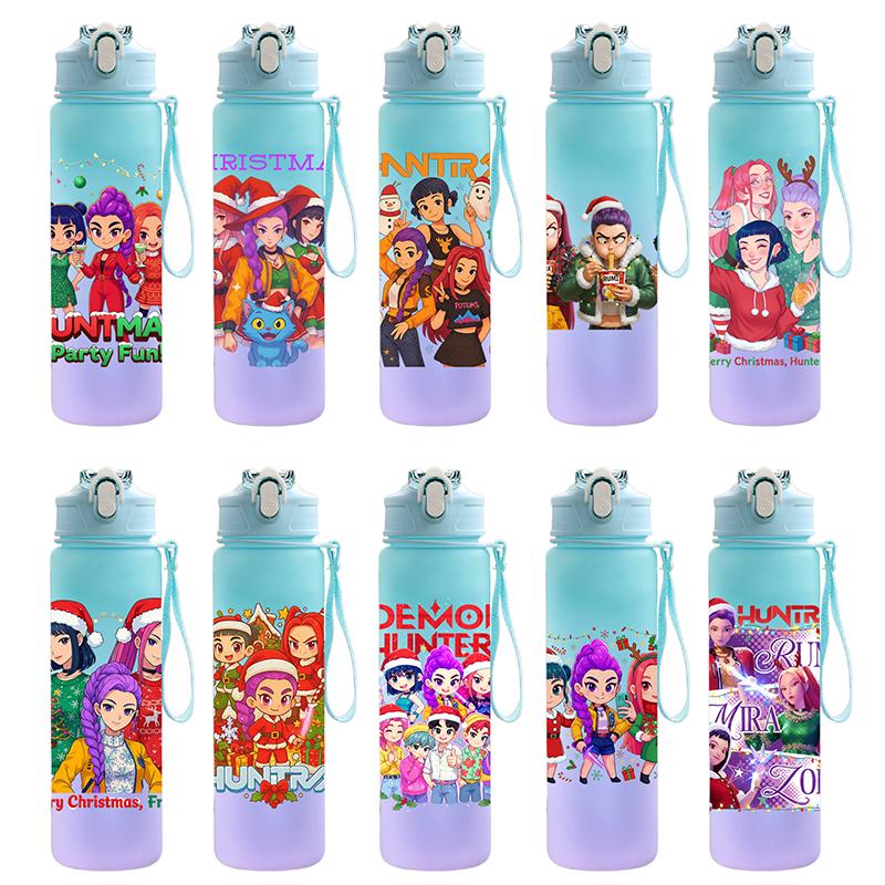 750Ml Water Bottle Cartoon Christmas K-Pop Demon Hunters Printed Large Capacity Drinking Cup Portable Outdoor Sports Water Cup Children Kid Gift