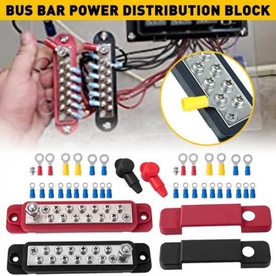 Black & 12 Red Terminal Busbar Bus Bar Power Distribution Block 180A 12V DC Pair
