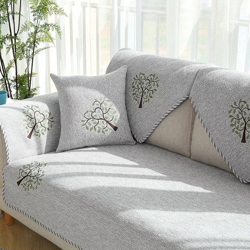 Cotton Fabric Sofa Cushion, Four-Season Linen, Simple Summer Non-Slip Seat Cushion, Modern European-Style Universal Sofa Cover, Towel