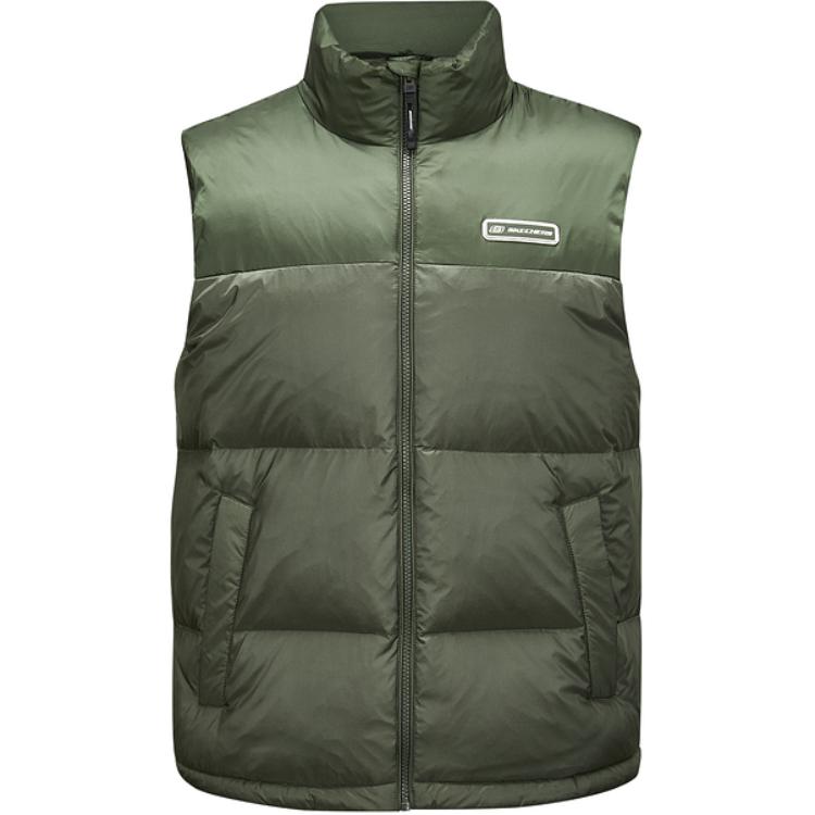 Skechers Sports Lifestyle Series Stand Collar Casual Comfortable Warm Down Vest Men vest Stone-Green L424M112-01DN M