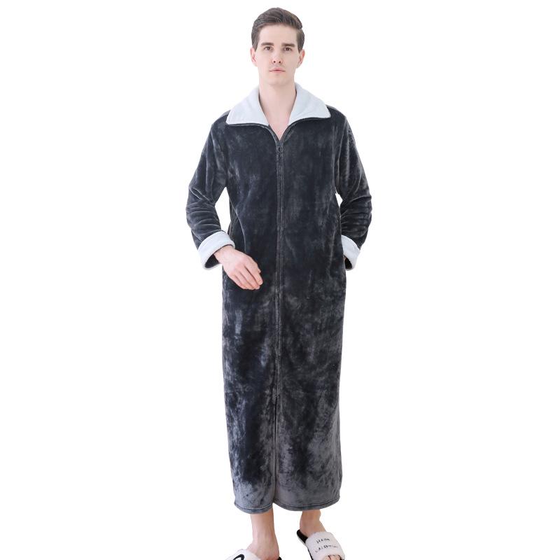 Women's Plus Size Long Nightgown - Double Zipper, Autumn/Winter Pajamas, Home Wear Robe