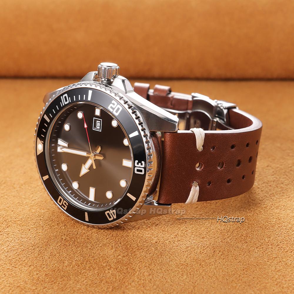 Handgefertigtes atmungsaktives Rindsleder Uhrenarmband 20mm 22mm Herren Damen Öl Wachs Echtes Lederarmband Schnellverschluss Schmetterlingsschließe Armband
