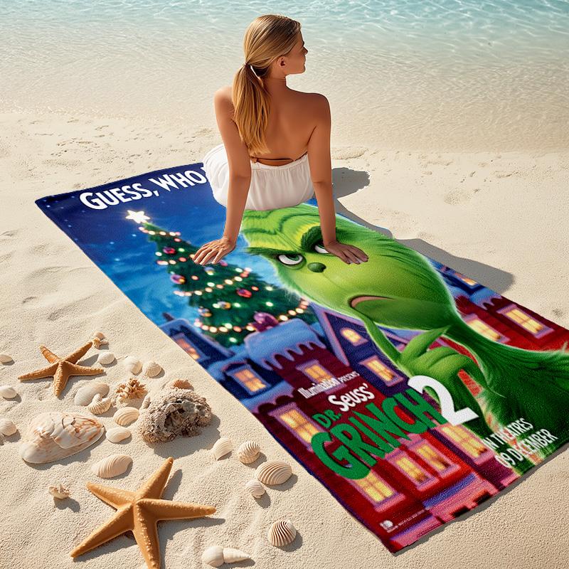 Christmas Gift Oscar Comedy Movie How the Grinch Stole Christmas Soft Beach Towel Outdoor Camping Vacation Swinging Beach Scarf Decorative Blanket B18